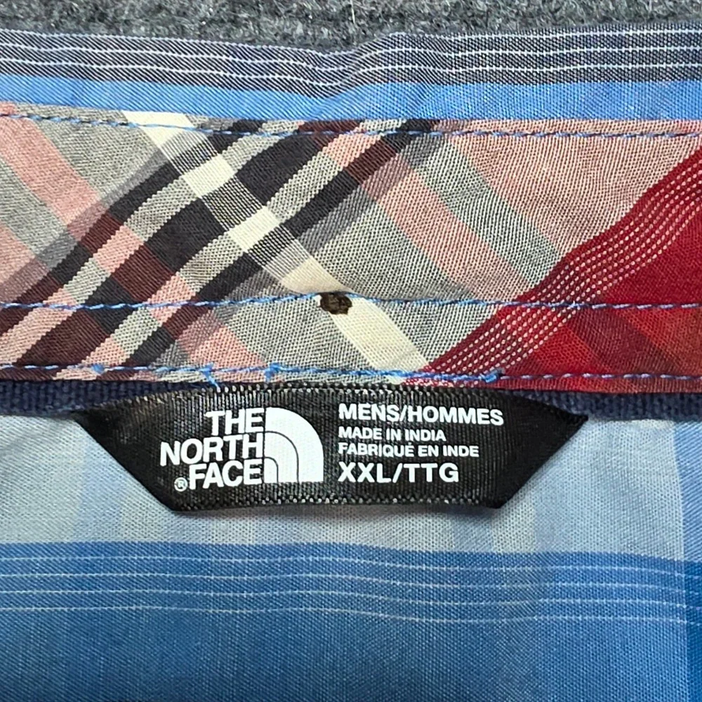 The‎ North Face Men's XXL Blue Plaid Short Sleeve Button Down Shirt Pockets